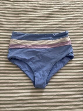 l*space Light Blue High-Waist Bikini Bottom with White and Lavender Stripes